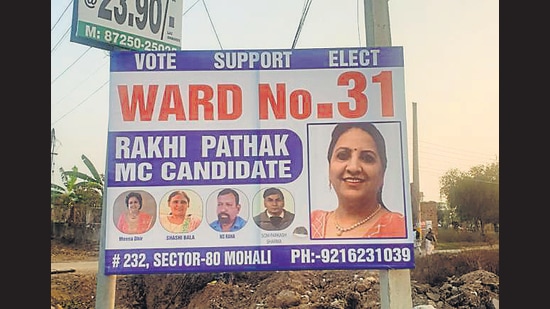 Some candidates have also put up banners without the symbol and photographs of any senior party leaders. (HT Photo)