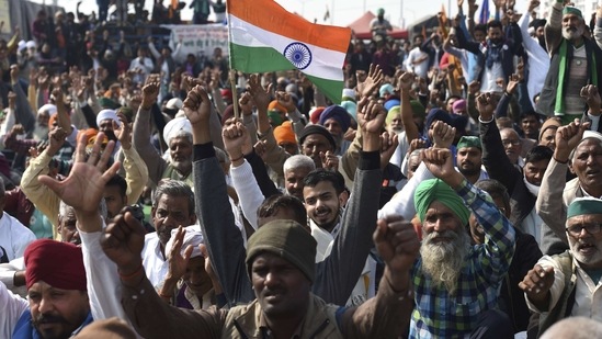 Several farmer groups joined the protesters at Ghazipur on Sunday where the Ghaziabad administration served an eviction notice to the protesters on Thursday. (PTI) Several farmer groups joined the protesters at Ghazipur on Sunday where the Ghaziabad administration served an eviction notice to the protesters on Thursday. (PTI)