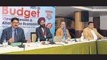 CICU president Upkar Singh Ahuja (second from left) and other members viewing the Union Budget presentation in Ludhiana on Monday. (Gurpreet Singh/HT) CICU president Upkar Singh Ahuja (second from left) and other members viewing the Union Budget presentation in Ludhiana on Monday. (Gurpreet Singh/HT)