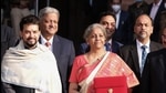 Nirmala Sitharaman, India's finance minister (centre) with Anurag Thakur, India's finance and corporate affairs minister (left). (Bloomberg) Nirmala Sitharaman, India's finance minister (centre) with Anurag Thakur, India's finance and corporate affairs minister (left). (Bloomberg)