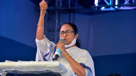 West Bengal chief minister Mamata Banerjee arrived in Siliguri shortly after the budget speech ended and headed for a cultural event held by the state government. (AFP PHOTO).