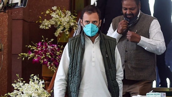 Congress leader Rahul Gandhi at Parliament House complex, on the day of Budget 2021-22 presentation, in New Delhi. (PTI) Congress leader Rahul Gandhi at Parliament House complex, on the day of Budget 2021-22 presentation, in New Delhi. (PTI)