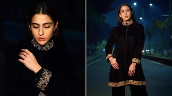 Back To Black Sara Ali Khan Exudes Royalty In Velvet Ethnic Outfit We 7773