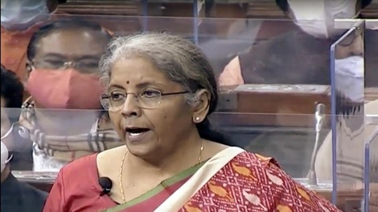 Union finance minister Nirmala Sitharaman presents the Union Budget 2021-22 in Lok Sabha in New Delhi on Monday. (ANI) Union finance minister Nirmala Sitharaman presents the Union Budget 2021-22 in Lok Sabha in New Delhi on Monday. (ANI)