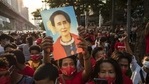 A demonstrator holds up an image of Aung San Suu Kyi during a protest outside the Embassy of Myanmar in Bangkok, Thailand.(Bloomberg) A demonstrator holds up an image of Aung San Suu Kyi during a protest outside the Embassy of Myanmar in Bangkok, Thailand.(Bloomberg)