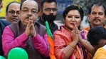 Kolkata: BJP leader Sovan Chatterjee (L) with his close associate and party leader Baishakhi Banerjee during BJP's roadshow in Kolkata, Tuesday, (PTI) Kolkata: BJP leader Sovan Chatterjee (L) with his close associate and party leader Baishakhi Banerjee during BJP's roadshow in Kolkata, Tuesday, (PTI)