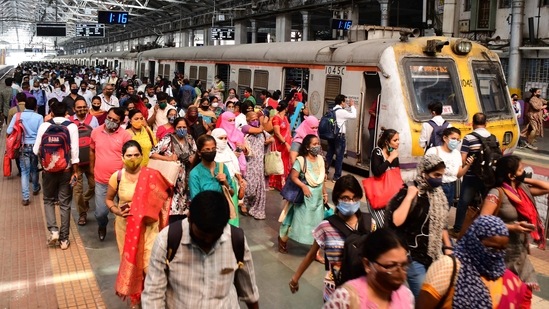 Commuters at CSMT in Mumbai, after suburban train services were extended to the general public for the first time since the March 2020 lockdown, on February 1. The ministry also said in its updates on Twitter that India has reached this development from a peak of 95,735 on September 10, 2020.(Bhushan Koyande / HT Photo)