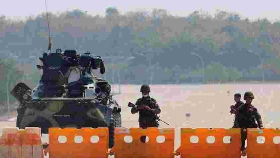 Myanmar's military checkpoint is seen on the way to the congress compound in Naypyitaw, Myanmar. (HT_PRINT) Myanmar's military checkpoint is seen on the way to the congress compound in Naypyitaw, Myanmar. (HT_PRINT)
