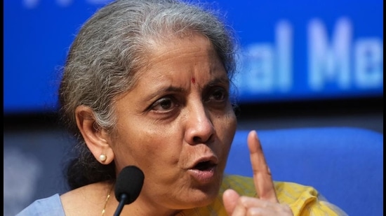 Finance minister Nirmala Sitharaman speaks during a press conference in New Delhi, on February 1, 2021. (Bloomberg)