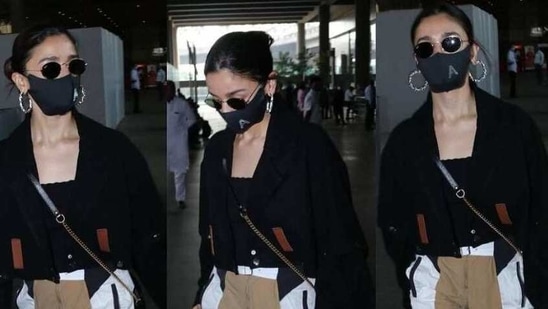 Alia Bhatt teams ₹7k track pants with crop top and jacket at airport ...