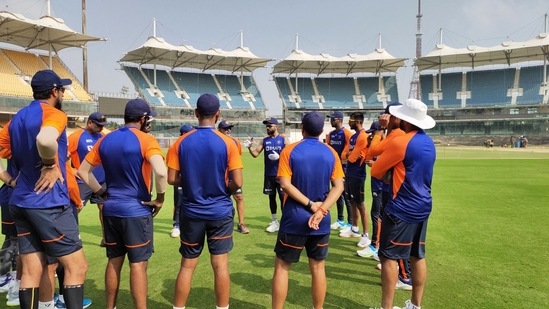 Indian captain Virat Kohli speaking to his teammates as India's preparation begins for first England Test in Chennai (BCCI/Twitter)