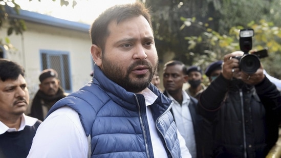 Patna: RJD leader Tejashwi Yadav speaks to media personnel on Union Budget 2020-21, in Patna, Monday, Feb 1, 2021. (PTI Photo)(PTI02_01_2021_000148B) (PTI) Patna: RJD leader Tejashwi Yadav speaks to media personnel on Union Budget 2020-21, in Patna, Monday, Feb 1, 2021. (PTI Photo)(PTI02_01_2021_000148B) (PTI)