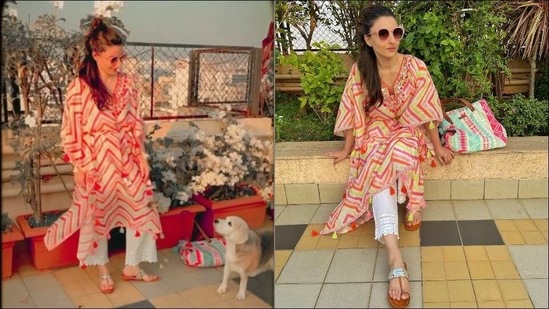 Soha Ali Khan takes kaftan game a notch higher with neon colours, amps boho vibe(Instagram/sakpataudi)