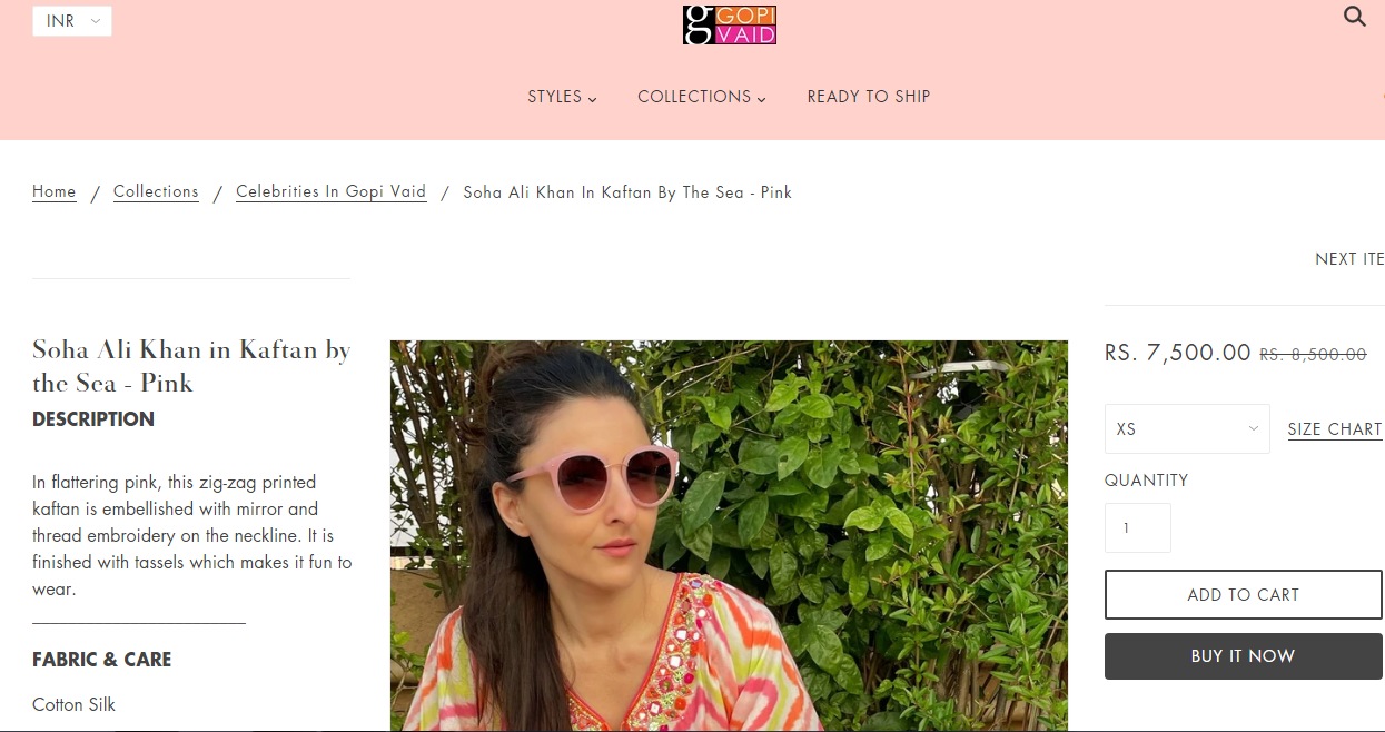 Soha Ali Khan's kaftan by Gopi Vaid (gopivaid.com)