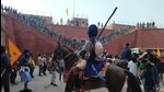 Nihang Sikhs at Red Fort during the farmers' tractor rally on Republic Day, in New Delhi. (Sanjeev Verma/HT photo) Nihang Sikhs at Red Fort during the farmers' tractor rally on Republic Day, in New Delhi. (Sanjeev Verma/HT photo)
