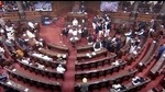 Opposition leaders shout slogans as they stage a protest in Rajya Sabha on Tuesday. (ANI) Opposition leaders shout slogans as they stage a protest in Rajya Sabha on Tuesday. (ANI)