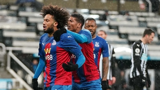 Newcastle United v Crystal Palace - St James' Park, Newcastle, Britain - February 2, 2021 Crystal Palace's Jairo Riedewald celebrates scoring their first goal with teammates. (Pool via REUTERS)