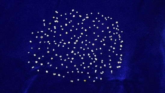 The police recovered 221 pieces of diamonds of different sizes worth around ₹22.10 lakh kept in an envelope, from the man's possession. (PHOTO: Chhattisgarh Police) The police recovered 221 pieces of diamonds of different sizes worth around ₹22.10 lakh kept in an envelope, from the man's possession. (PHOTO: Chhattisgarh Police)