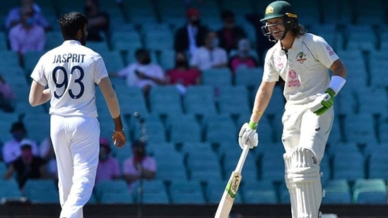 Will Pucovski has a word with Jasprit Bumrah during the SCG Test. (Getty Images)