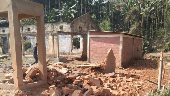 The school damaged in the bomb blasts. (DIPR/HAILAKANDI) The school damaged in the bomb blasts. (DIPR/HAILAKANDI)
