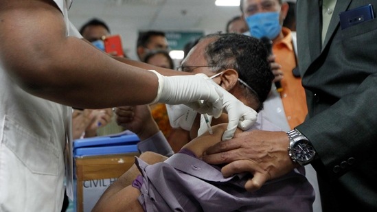 Doctor receives a serum institute of India's COVID-19 vaccine called COVISHIELD during the coronavirus disease (COVID-19) vaccination drive. Doctor receives a serum institute of India's COVID-19 vaccine called COVISHIELD during the coronavirus disease (COVID-19) vaccination drive.
