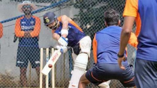 Indian cricket captian Virat Kohli bats during a practice session ahead of first test match between India and England, at M. A. Chidambaram Stadium in Chennai on Wednesday. (BCCI/ANI Photo)