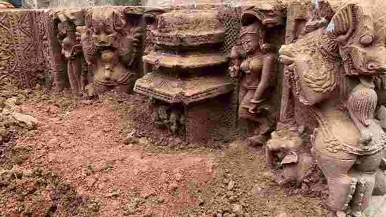 The Archaeological Survey of India found the remnants of a 10th century temple near the famous Lingaraj Temple in Bhubaneswar, (HT PHOTO).