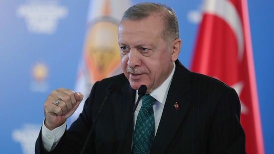Turkish President Recep Tayyip Erdogan addresses his ruling party members via remote connection from Ankara, Turkey, Wednesday, Feb. 3, 2021. Erdogan has denounced student protesters as “terrorists” and vowed to crackdown on demonstrations opposing the appointment of a government loyalist to head Istanbul’s most prestigious university. (Turkish Presidency via AP, Pool) (AP) Turkish President Recep Tayyip Erdogan addresses his ruling party members via remote connection from Ankara, Turkey, Wednesday, Feb. 3, 2021. Erdogan has denounced student protesters as “terrorists” and vowed to crackdown on demonstrations opposing the appointment of a government loyalist to head Istanbul’s most prestigious university. (Turkish Presidency via AP, Pool) (AP)