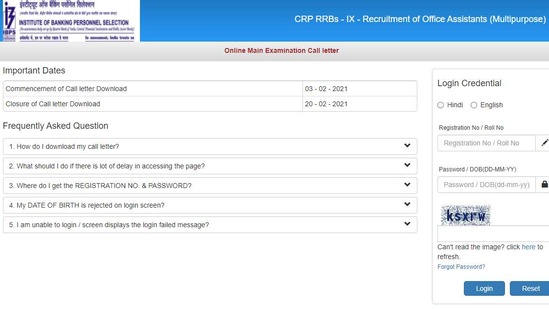 IBPS Office Assistant main admit card 2021.(Screengrab )