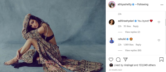 Athiya Shetty's post on which KL Rahul reacted. Athiya Shetty's post on which KL Rahul reacted.