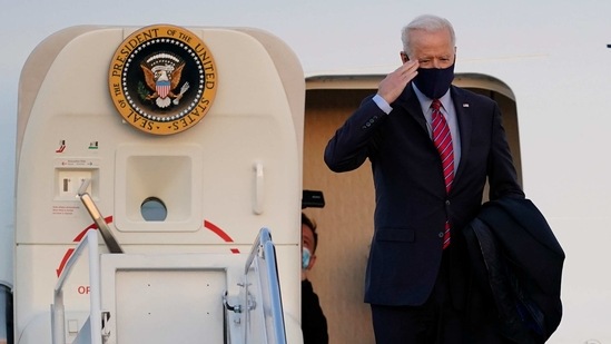 President Joe Biden boards Air Force One at Andrews Air Force Base, Md., for a weekend trip to Wilmington, Del., Friday, Feb. 5, 2021. (AP) President Joe Biden boards Air Force One at Andrews Air Force Base, Md., for a weekend trip to Wilmington, Del., Friday, Feb. 5, 2021. (AP)