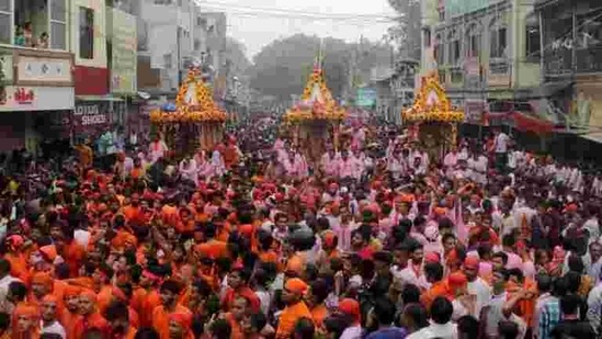 Devotees participate in the annual Rath Yatra festival, in Ahmedabad, Gujarat. (Siddharaj Solanki / HT Photo)