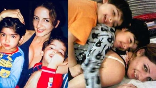 Sussanne Khan with sons Hrihaan and Hridaan.