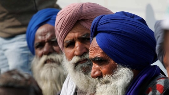 Farmers protesting at Delhi-Uttar Pradesh border, in New Delhi, India.