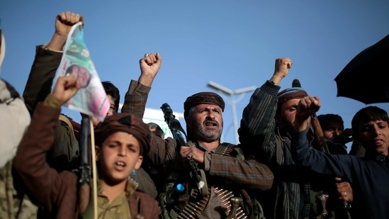 Houthi supporters chant slogans as they attend a demonstration against the United States over its decision to designate the Houthis a foreign terrorist organization in Sanaa, Yemen. (AP) Houthi supporters chant slogans as they attend a demonstration against the United States over its decision to designate the Houthis a foreign terrorist organization in Sanaa, Yemen. (AP)