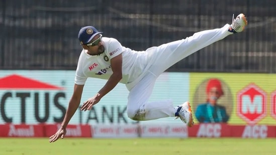 India's Shahbaz Nadeem fields during the first cricket test match between India and England, at MA Chidambaram Stadium in Chennai.(PTI)