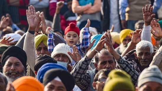 Farmers during their ongoing protest against Centre's farm laws, at Ghazipur border in New Delhi, Saturday, Feb. 6, 2021. (PTI ) Farmers during their ongoing protest against Centre's farm laws, at Ghazipur border in New Delhi, Saturday, Feb. 6, 2021. (PTI )