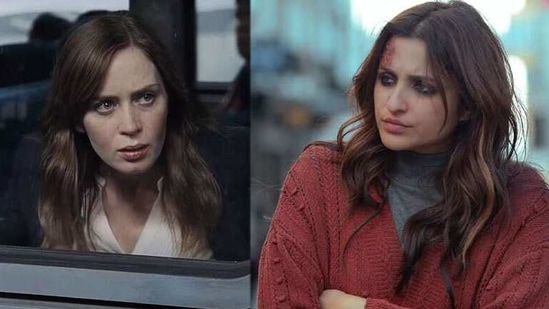 Emily Blunt in a still from The Girl on the Train and Parineeti Chopra in the official remake. Emily Blunt in a still from The Girl on the Train and Parineeti Chopra in the official remake.
