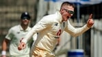 England bowler Dom Bess celebrates the wicket of Indian captain Virat Kohli during the 3rd day of first cricket test match between India and England, at MA Chidambaram Stadium.(PTI) England bowler Dom Bess celebrates the wicket of Indian captain Virat Kohli during the 3rd day of first cricket test match between India and England, at MA Chidambaram Stadium.(PTI)