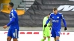 Leicester's Jamie Vardy, right, reacts during the English Premier League match between Wolves and Leicester City at the Molineux Stadium in Wolverhampton,.(AP) Leicester's Jamie Vardy, right, reacts during the English Premier League match between Wolves and Leicester City at the Molineux Stadium in Wolverhampton,.(AP)