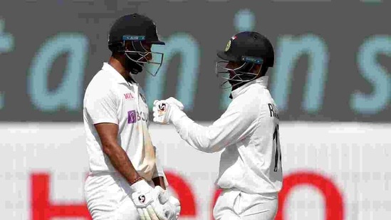 India's Cheteshwar Pujara and Rishabh Pant during the day 3 of the First test match between India and England at MA Chidambaram Stadium in Chennai.(BCCI/ANI Photo) India's Cheteshwar Pujara and Rishabh Pant during the day 3 of the First test match between India and England at MA Chidambaram Stadium in Chennai.(BCCI/ANI Photo)