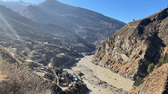 This general view shows state-run NTPC hydropower project site damaged after a broken glacier caused a major river surge that swept away bridges and roads, near Joshimath in Chamoli district of Uttarakhand.(AFP)