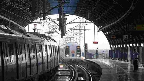 Out of the 21 stations on the Aqua Line, 10 stations will be skipped by these “Fast Trains” during peak hours. (Sanchit Khanna/HT Photo) Out of the 21 stations on the Aqua Line, 10 stations will be skipped by these “Fast Trains” during peak hours. (Sanchit Khanna/HT Photo)
