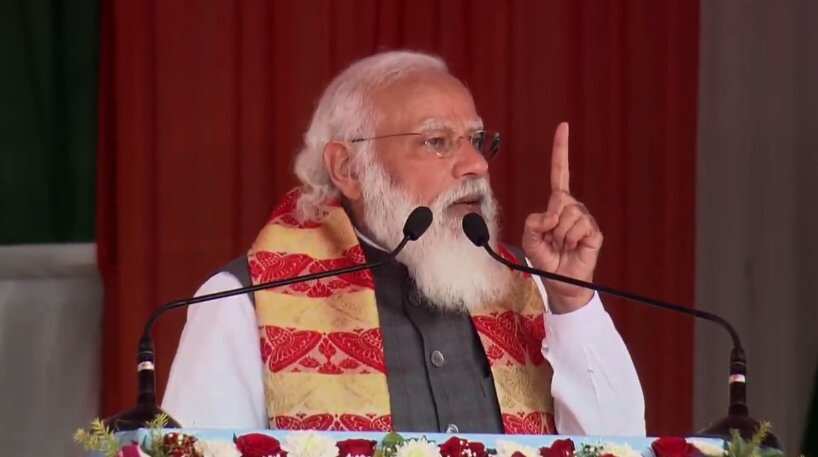 PM Modi at a rally in Assam on Sunday. (HT Photo)