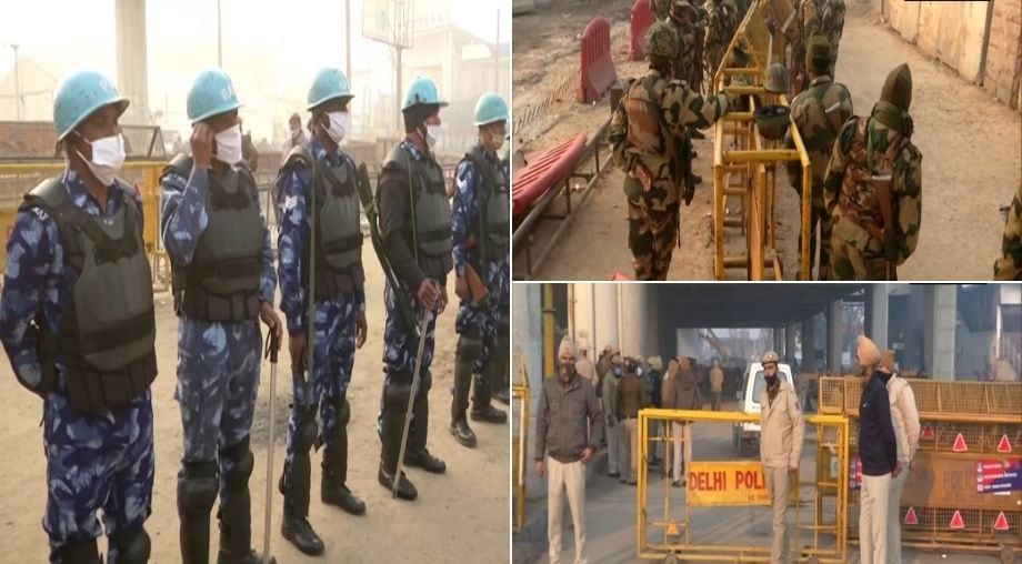 Security personnel at the Tikri border (Delhi-Haryana border). (ANI)