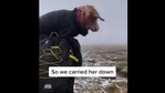 The image shows the doggo being carried downhill.(Twitter/@joypatrica) The image shows the doggo being carried downhill.(Twitter/@joypatrica)