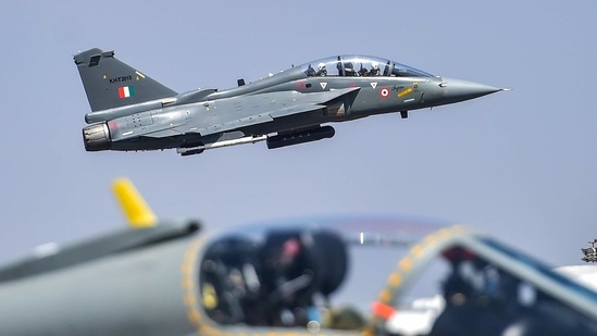 The Digital Overhead HUD with modern optics provides sharp brightness, larger field of view and larger head motion box. In picture - HAL's Tejas aircraft.(PTI | Representational image) The Digital Overhead HUD with modern optics provides sharp brightness, larger field of view and larger head motion box. In picture - HAL's Tejas aircraft.(PTI | Representational image)