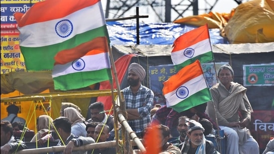 Demonstrators at the Ghazipur border protest site as the farmers' agitation continues in New Delhi. (Raj K Raj/HT PHOTO) Demonstrators at the Ghazipur border protest site as the farmers' agitation continues in New Delhi. (Raj K Raj/HT PHOTO)