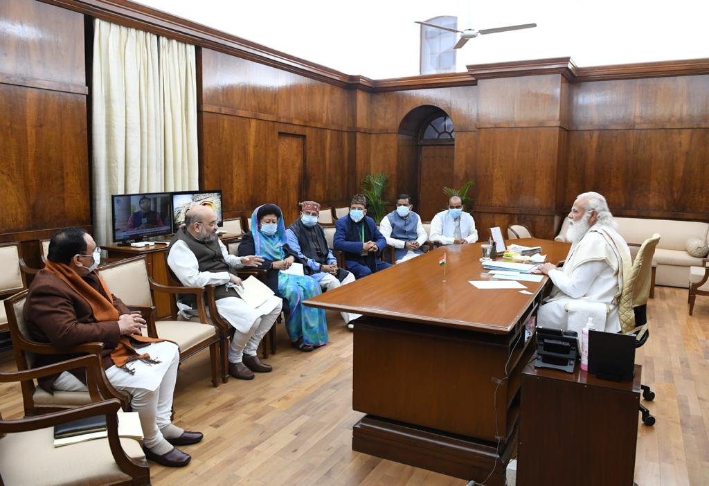 PM Modi, Home minister Amit Shah discuss with Uttarakhand MPs. (ANI) PM Modi, Home minister Amit Shah discuss with Uttarakhand MPs. (ANI)