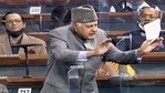 National Conference Lok Sabha MP from Srinagar Farooq Abdullah speaks during the budget session of Parliament in New Delhi on Tuesday.(ANI Photo) National Conference Lok Sabha MP from Srinagar Farooq Abdullah speaks during the budget session of Parliament in New Delhi on Tuesday.(ANI Photo)